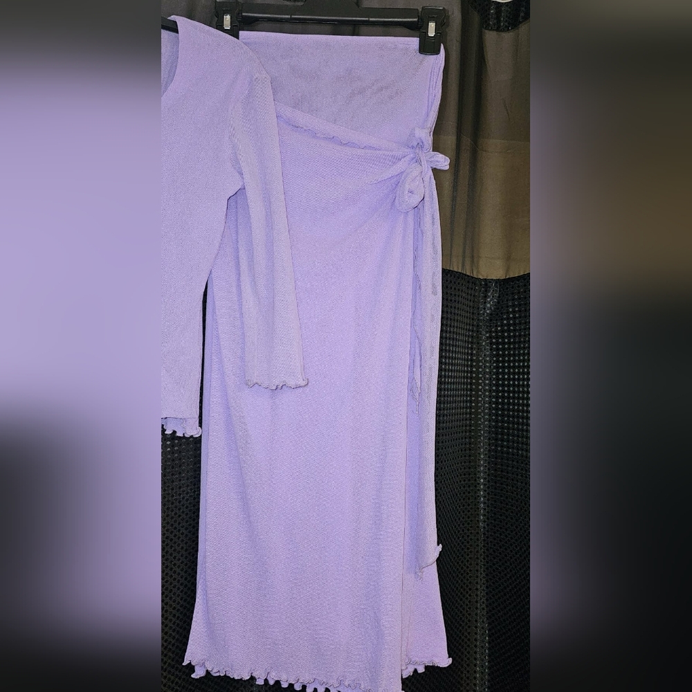 SWEET PEA WOMEN'S LAVENDER 2 PIECE L/S TOP BLOUSE WITH TIEUP SKIRT MEDIUM NWOT
